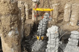 Hydraulic pile breaker working on bored pile construction site