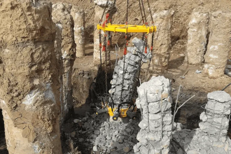 Hydraulic pile breaker working on bored pile construction site