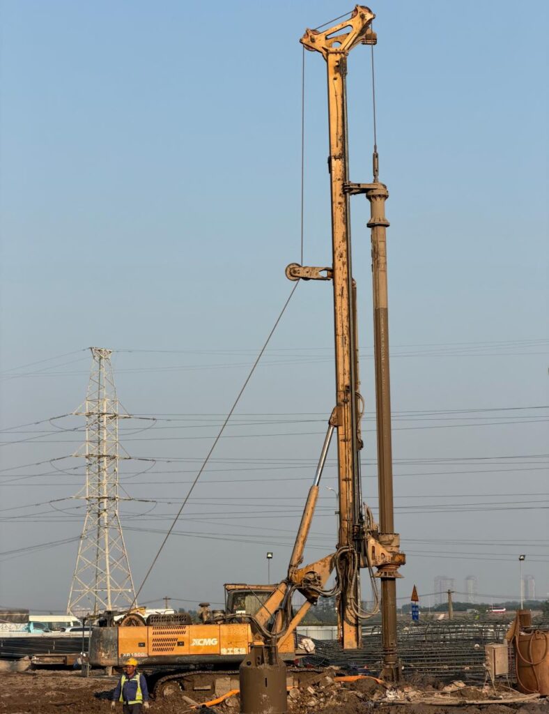 Friction Kelly Bar on XCMG Drilling rig working on the construction site